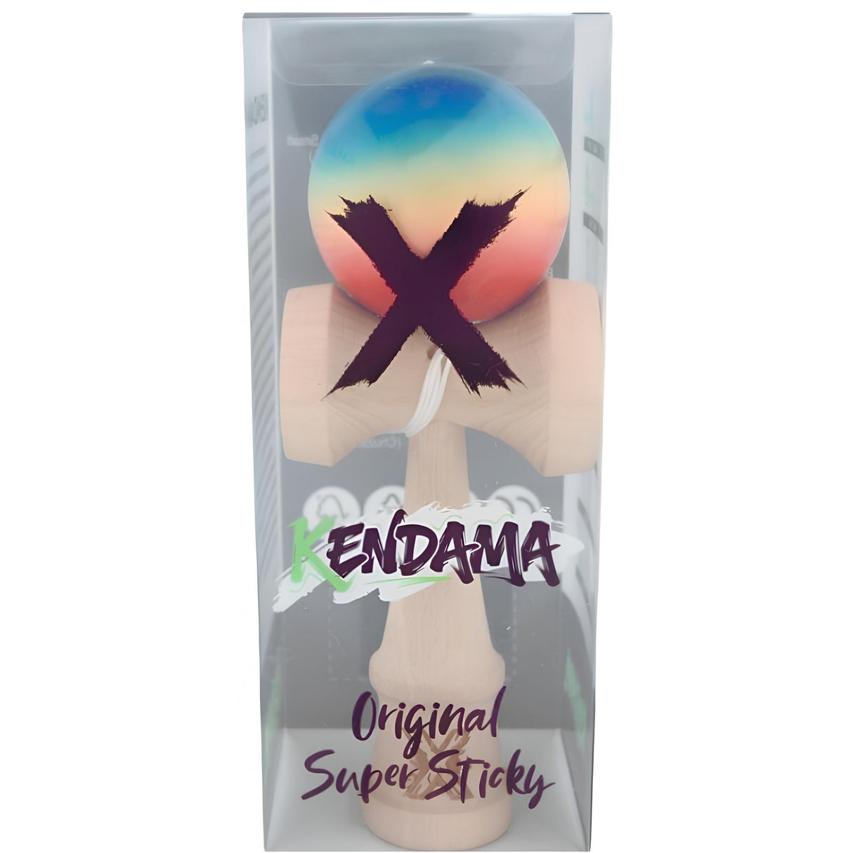 Kendama X Originala, Profesionala, Super Sticky, din Lemn, 18 cm, Rosu/ Galben/ Albastru - vivimall.ro
