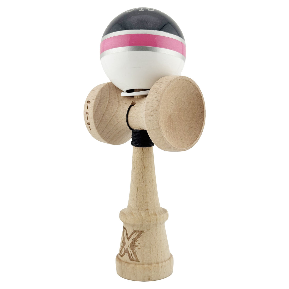 Kendama X Originala ROYAL SPIKE, Profesionala, Vivimall, Cupe Mari KING SIZE V3, Super Sticky, Gaura in Baza, Rulment Metalic, din lemn 18 cm, Ata 55 cm, Inel Roz