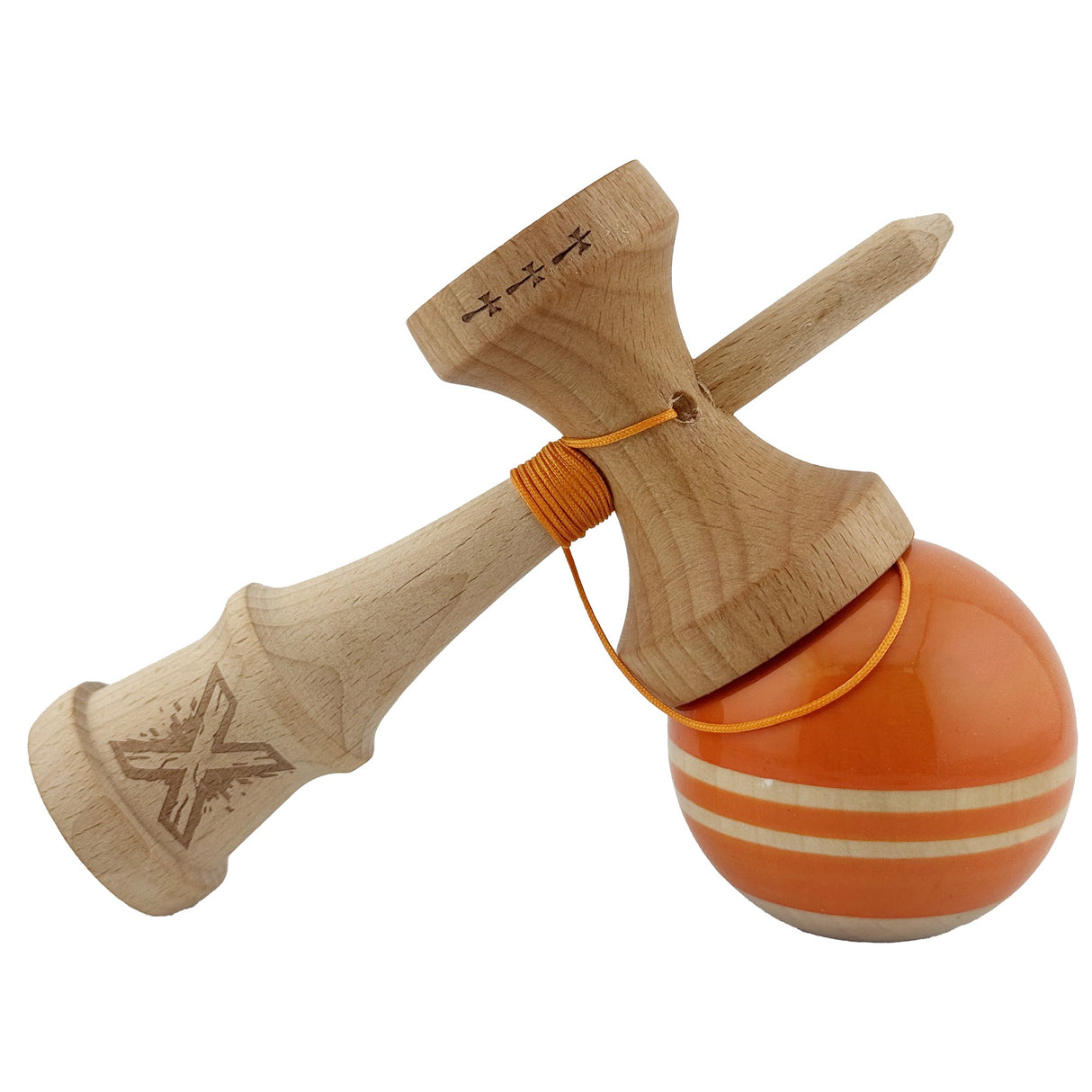 Kendama X Rainbow Originala, Profesionala, Vivimall, Big Cups V2, Super Sticky cu Cupe Mari, Rulment Metalic, din lemn 18 cm, Ata 55 cm, Portocaliu/Maro - vivimall.ro