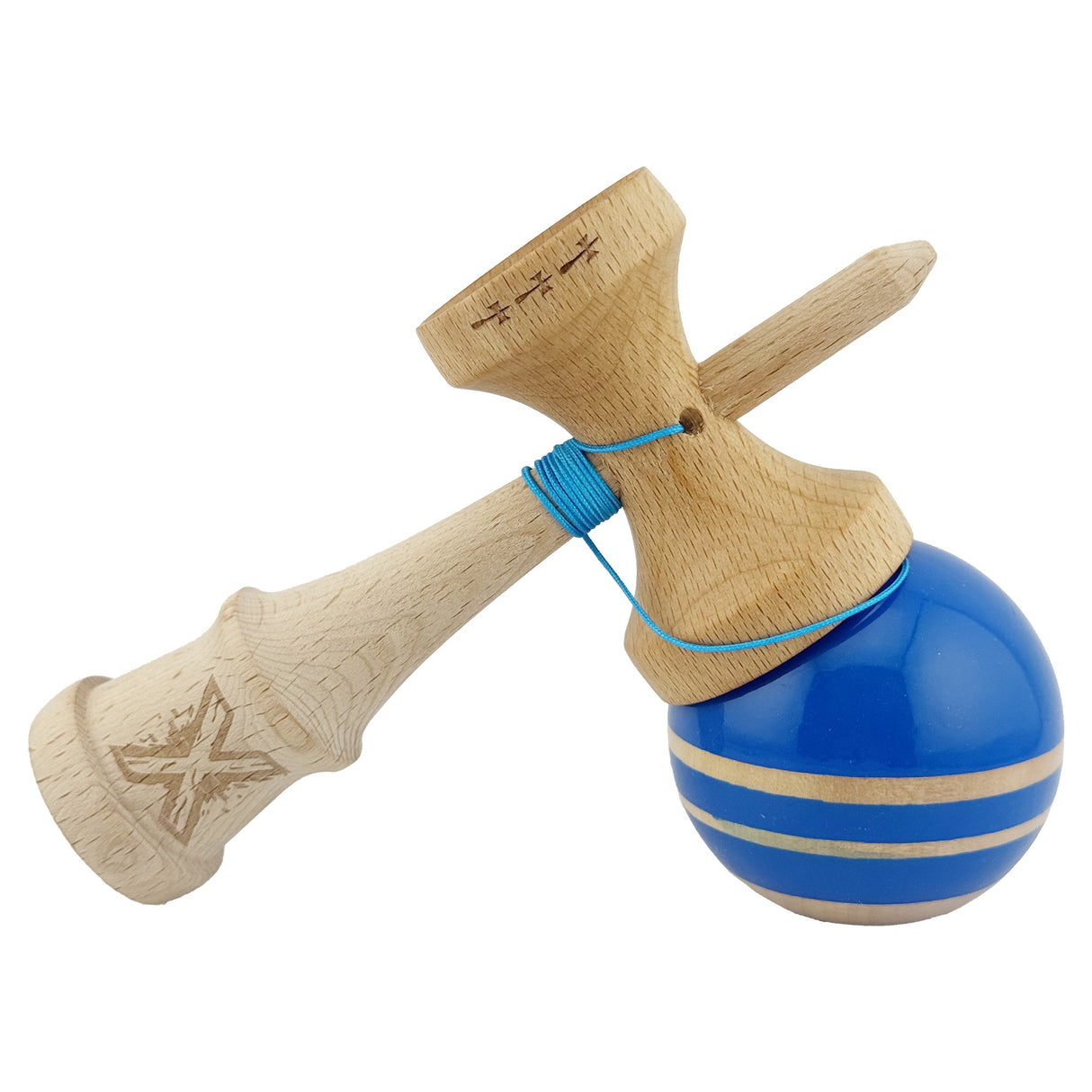 Kendama X Rainbow Originala, Profesionala, Flippy, Big Cups V2, Super Sticky cu Cupe Mari, Rulment Metalic, din lemn 18 cm, Ata 55 cm, Albastru/Maro - vivimall.ro
