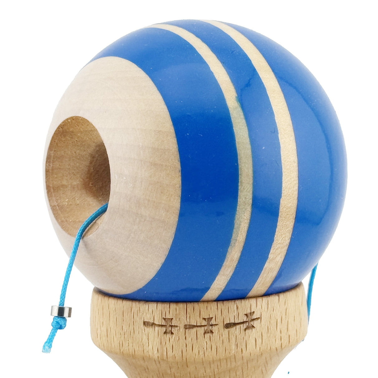 Kendama X Rainbow Originala, Profesionala, Vivimall, Big Cups V2, Super Sticky cu Cupe Mari, Rulment Metalic, din lemn 18 cm, Ata 55 cm, Albastru/Maro - vivimall.ro