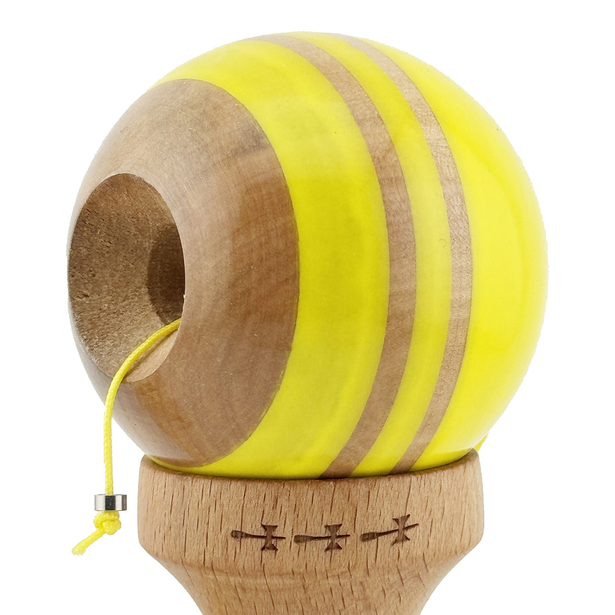 Kendama X Rainbow Originala, Profesionala, Vivimall, Big Cups V2, Super Sticky cu Cupe Mari, Rulment Metalic, din lemn 18 cm, Ata 55 cm, Galben/Maro - vivimall.ro