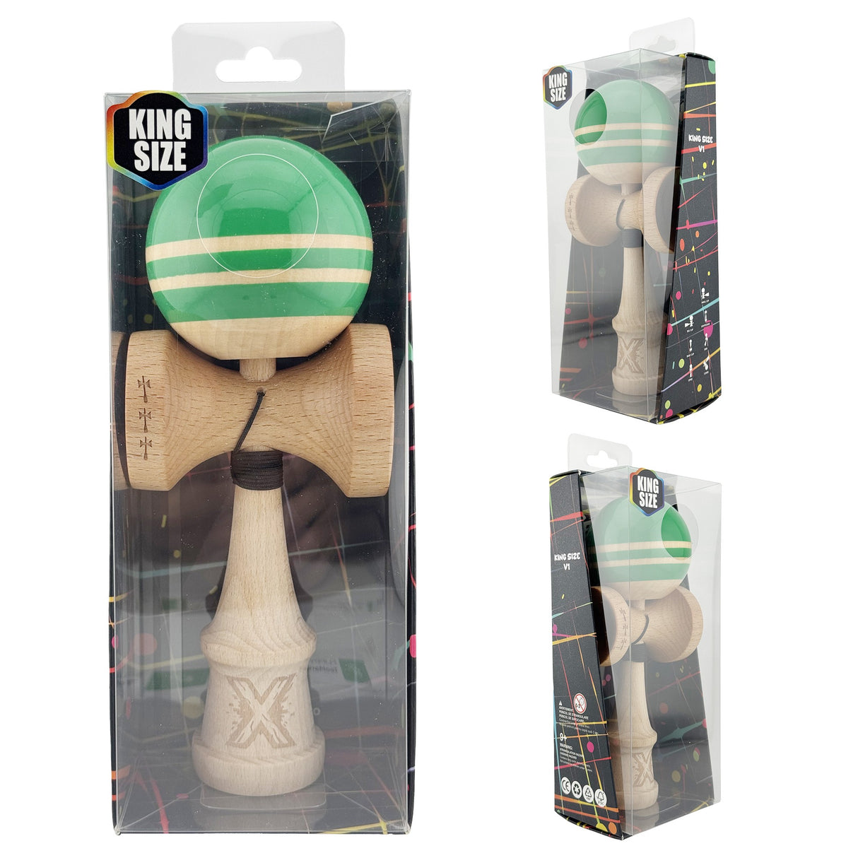 Kendama Originala X - RAINBOW , Profesionala, Vivimall, din Lemn, 18 cm, Verde -largel balls+large handle +Original Super Sticky