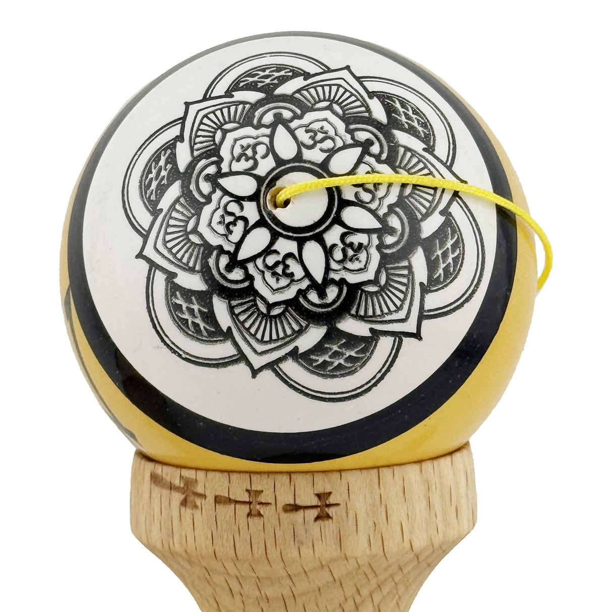 Kendama X ZEN Originala, Profesionala, Flippy, Big Cups V2, Super Sticky Legendary Cupe Mari, Rulment Metalic cu Ata 55 cm, Auriu/Alb