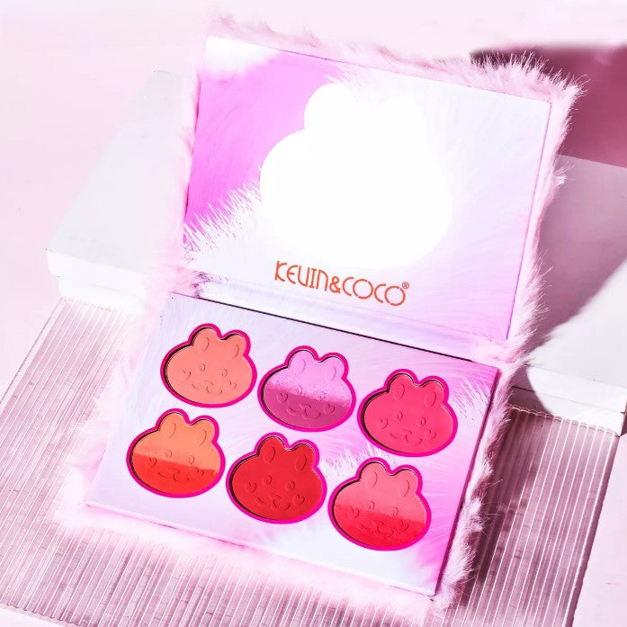 Set de Machiaj Kevin&Coco, 6 culori Blush, Husa Pufoasa, Model Pisicuta, 17.3x12.5x5 cm, Multicolor - vivimall.ro