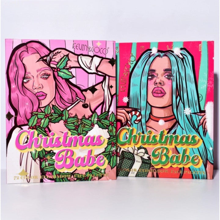 Set de Machiaj Kevin&Coco, 72 de Culori, Paleta de Farduri, Iluminatoare, Blush, Model Christmas Babe, Oglinda Glob, 25.5x20x1.7 cm, Multicolor - vivimall.ro