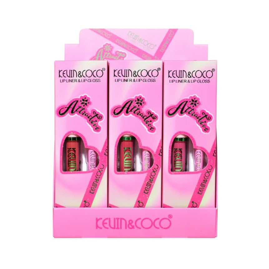 Set 2 Produse de Buze, Kevin&Coco, Attractive, Creion de Buze si Ruj Lichid, Roz - vivimall.ro