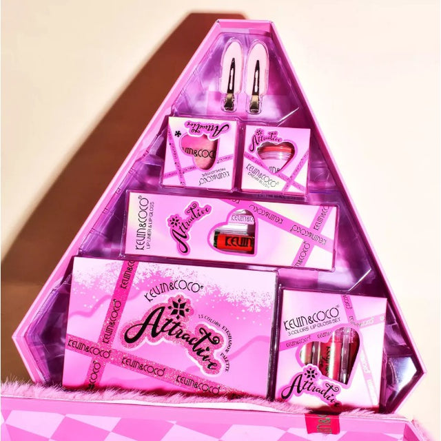 Set De Machiaj Din 6 Piese Kevin&Coco, Farduri De Pleoape, Iluminator, Lip Gloss-Uri, Creioane De Buze, Blush, Agrafe, Model Atractive, 35X33X10.5 Cm, Multicolor - vivimall.ro