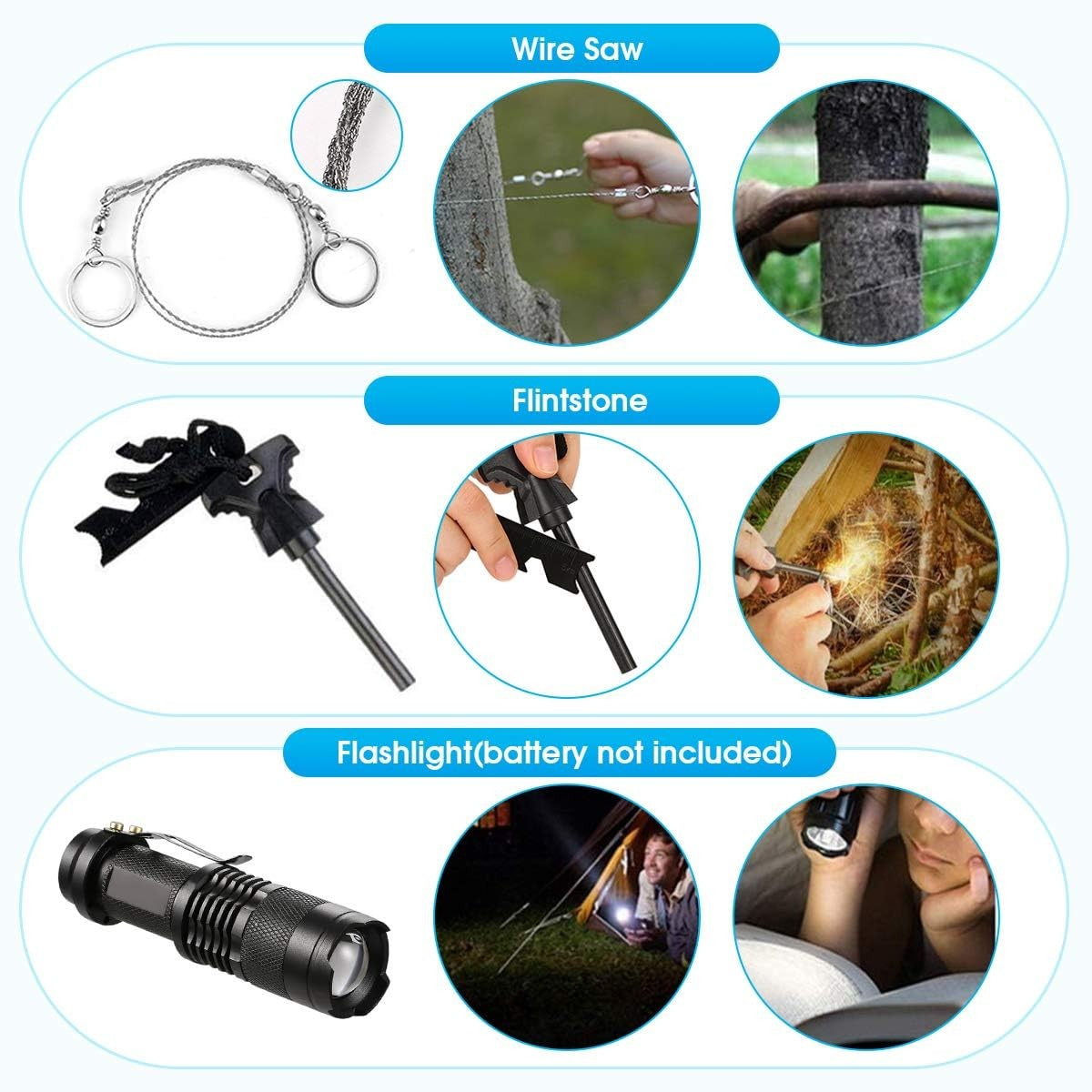 Kit supravietuire multifunctional Vivimall, Instrumente profesionale, Agatatoare ghiozdan, pentru Camping, Drumetii, Aventuri in aer liber, negru - vivimall.ro