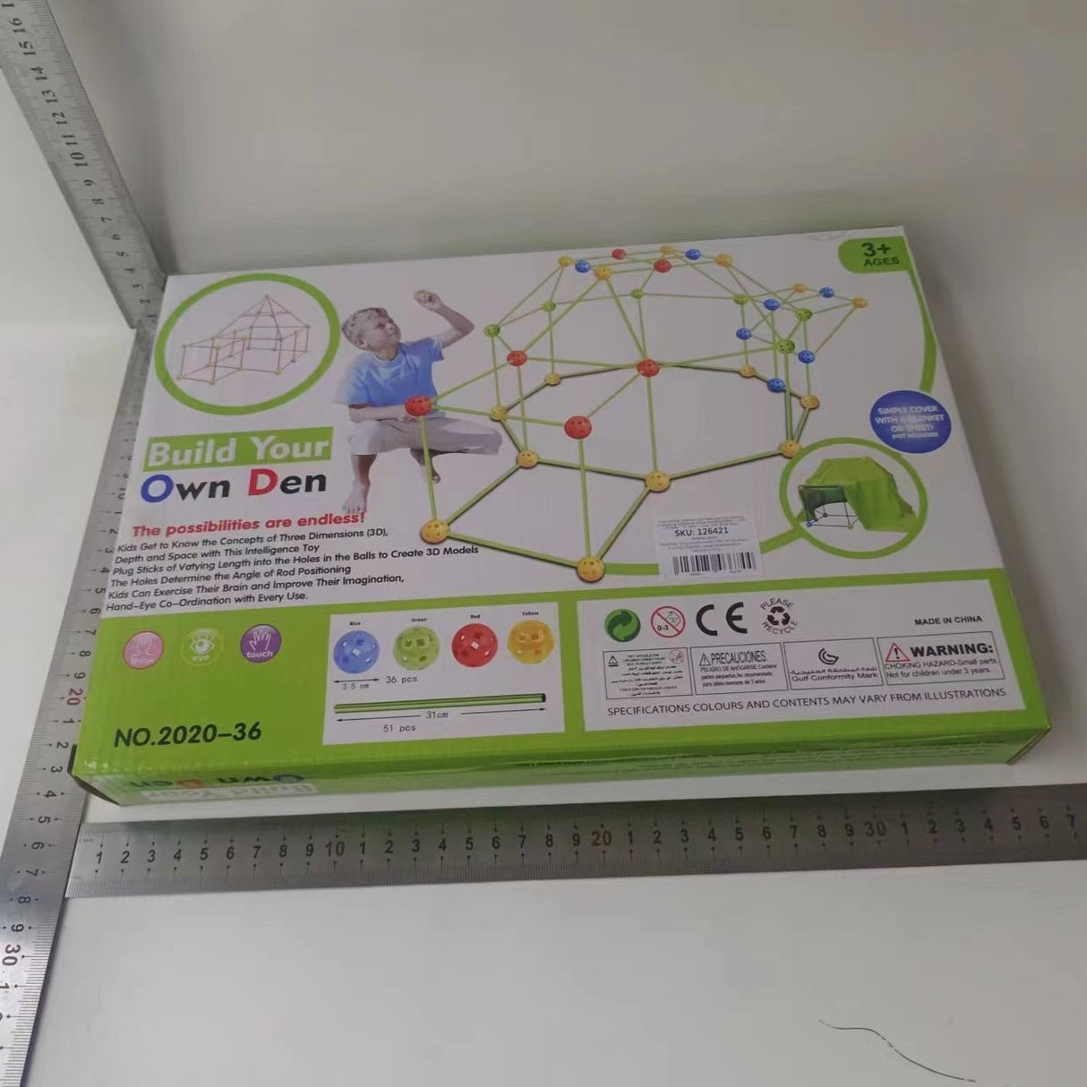 Kit de Constructie Fort 3D pentru Copii, Vivimall, 560 g, 36 Sfere, 51 Tije, Panza Verde Impermeabil, 3 ani, Educativ, Multicolor - vivimall.ro