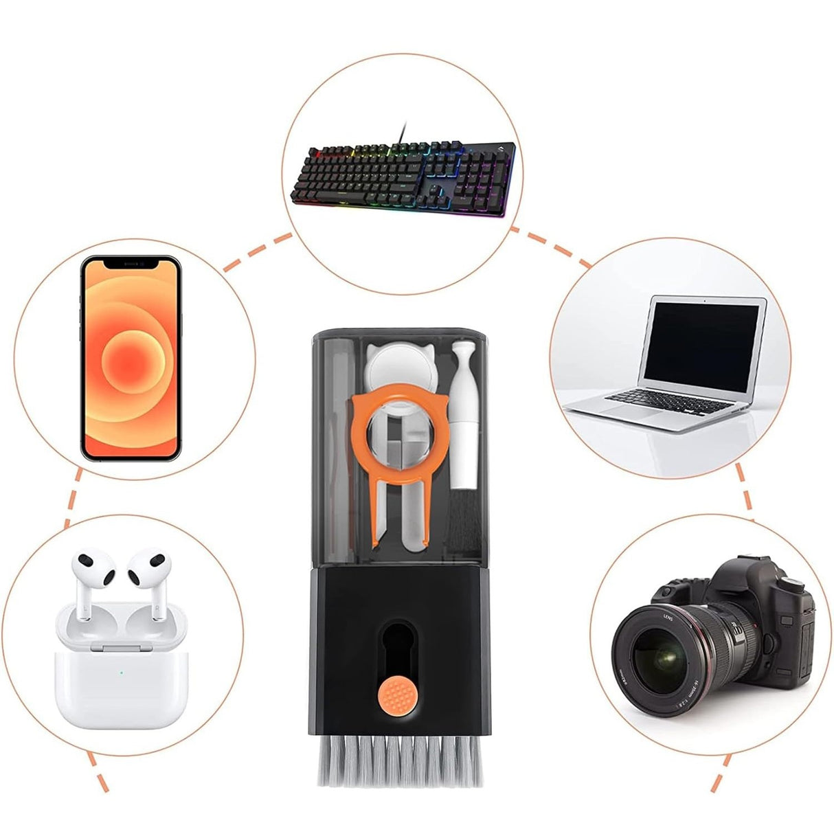 Kit Multifunctional de Curatare Produse Electronice 10in1, Flippy, pentru Laptop, Tastatura, Telefon, Casti, Negru - vivimall.ro