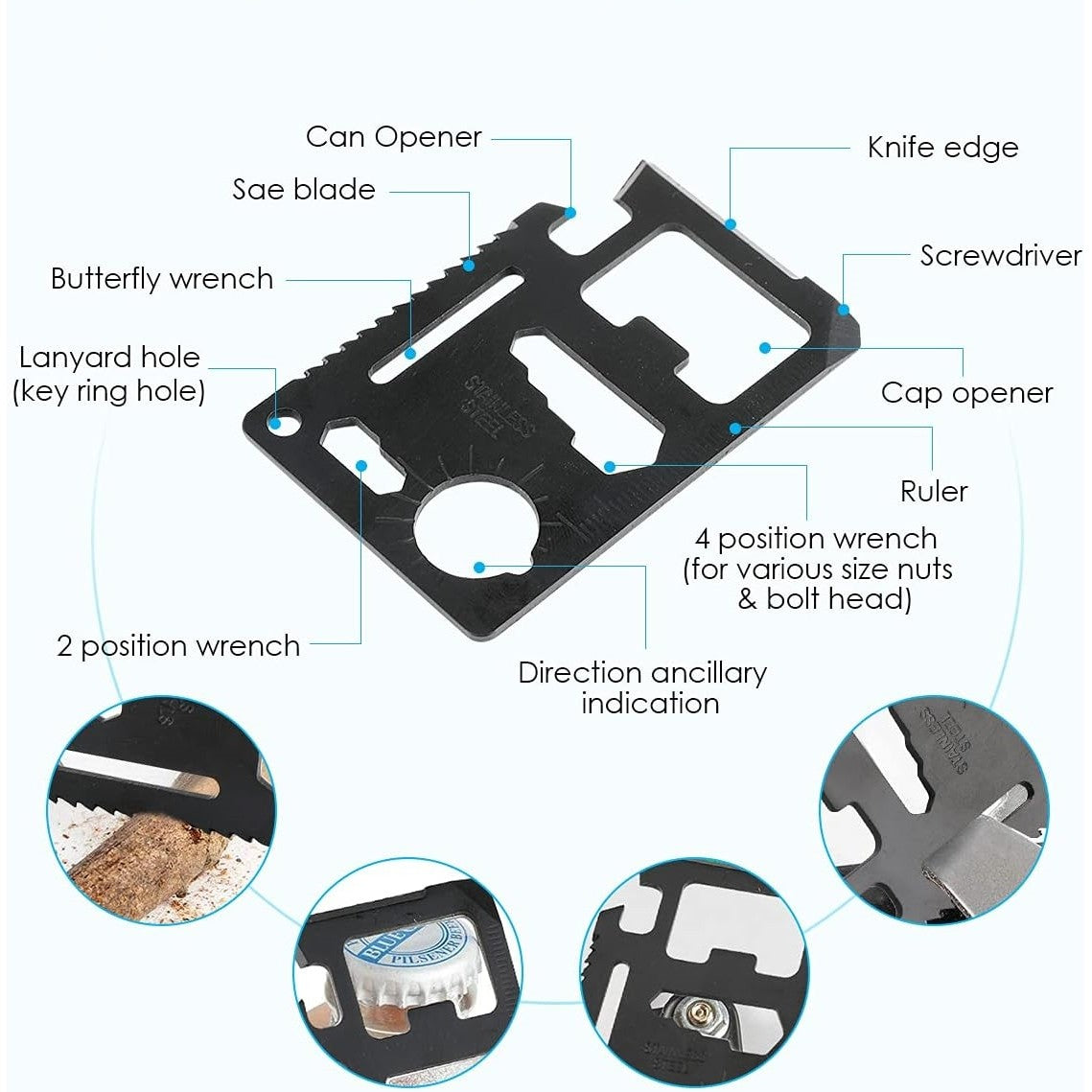 Kit supravietuire multifunctional 13 in 1 Vivimall, Instrumente profesionale, agatatoare ghiozdan, pentru Camping, Drumetii, Aventuri in aer liber, borseta inclusa, model cutie, negru - vivimall.ro
