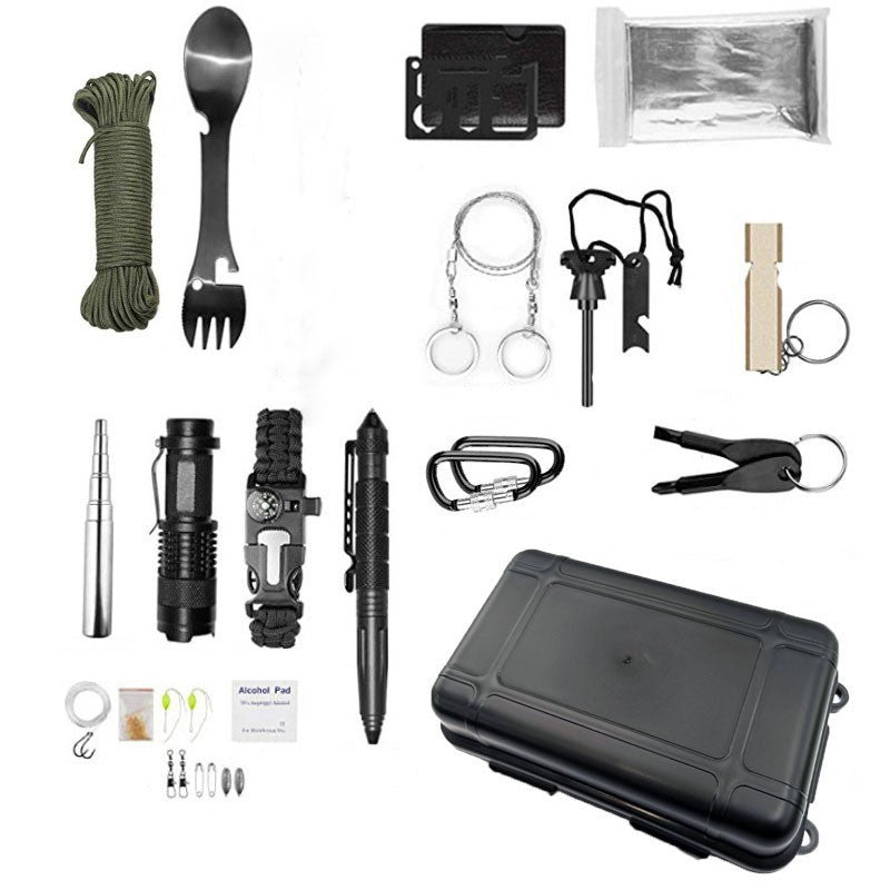 Kit supravietuire multifunctional Vivimall, Instrumente profesionale, Agatatoare ghiozdan, pentru Camping, Drumetii, Aventuri in aer liber, negru - vivimall.ro