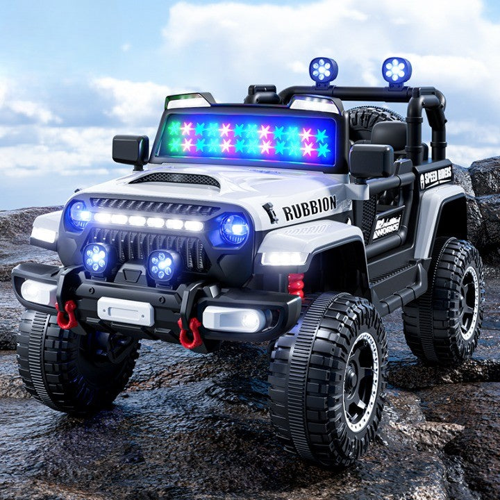 Masina Electrica pentru Copii, Vivimall, Off-Road, Conectare Bluetooth, telecomanda, Tractiune Spate, Lumina Intermitenta, Baterie 12V 7Ah, 120 x 63 x 68cm, Alb - vivimall.ro