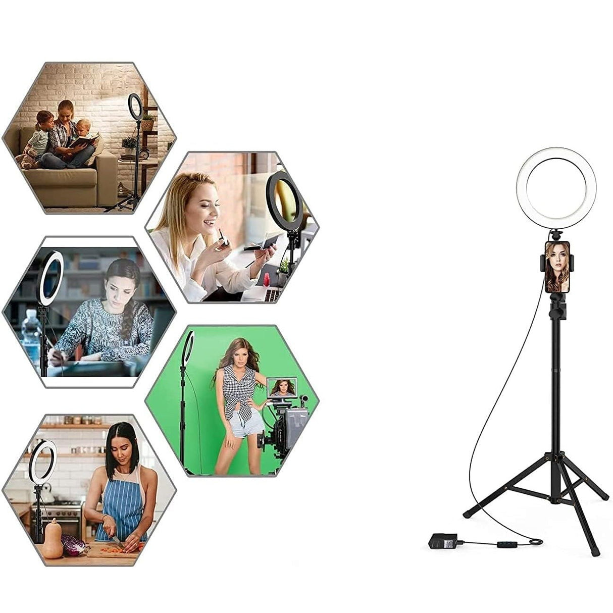 Lampa Circulara RingLight, Flippy, din ABS, 120 LED-uri, 3 Culori de Lumina, 3 Trepte de Intensitate, Rotire 360, 26 cm Diametru, Negru - vivimall.ro