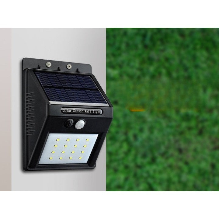 Lampa cu incarcare solara si senzor de miscare pentru exterior, 20 LED cu distanta de inductie, montaj pe perete, fara cabluri, Vivimall - vivimall.ro