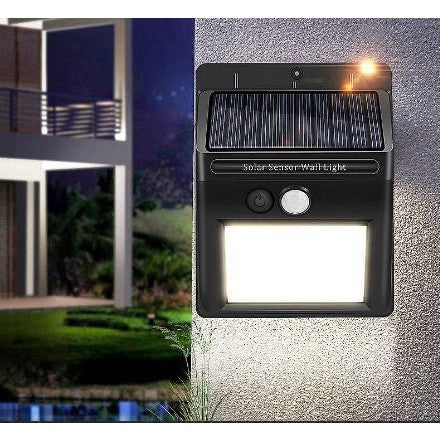 Lampa cu incarcare solara si senzor de miscare pentru exterior, 64 LED cu distanta de inductie, montaj pe perete, fara cabluri, Vivimall - vivimall.ro