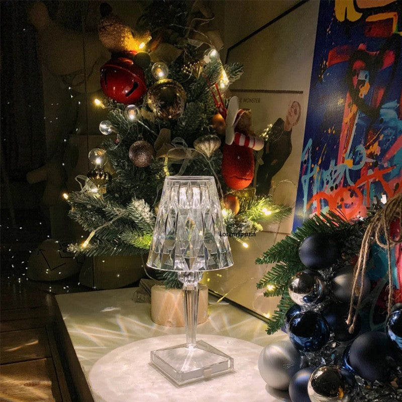 Lampa de birou pe LED RGB 16, Vivimall, dimmer tactil, 3 nivele de intensitate, incarcare USB, 3W, Cristal Acrilic, 26x12 cm, cu telecomanda, transparent - vivimall.ro