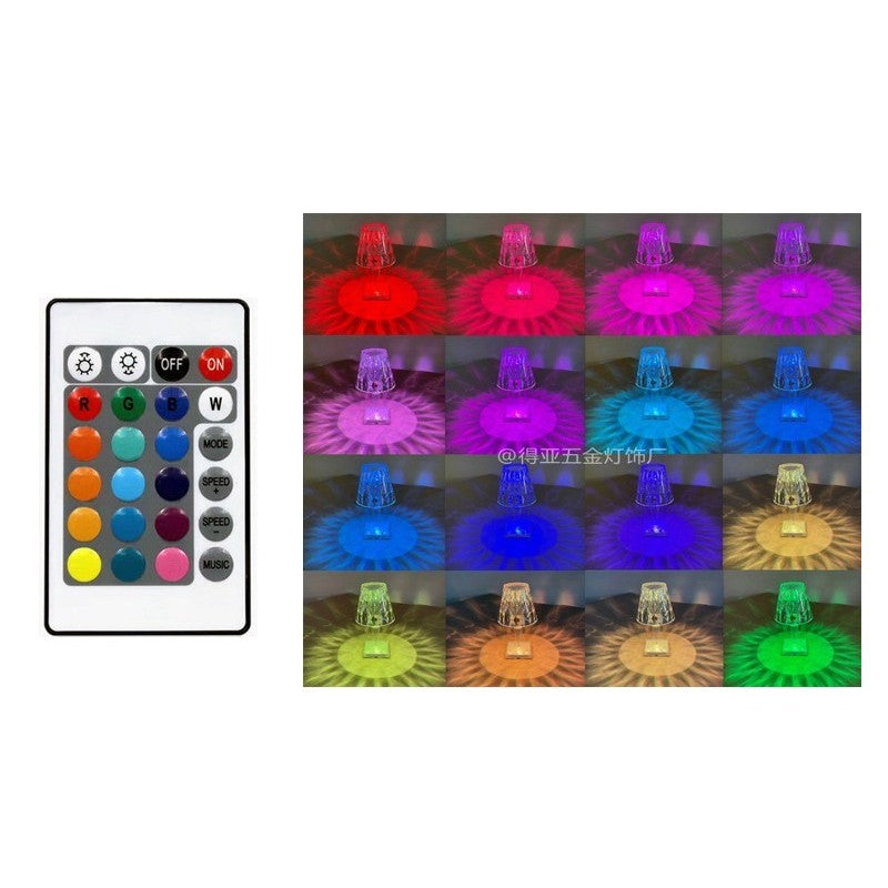 Lampa de birou pe LED RGB 16, Vivimall, dimmer tactil, 3 nivele de intensitate, incarcare USB, 3W, Cristal Acrilic, 26x12 cm, cu telecomanda, transparent - vivimall.ro