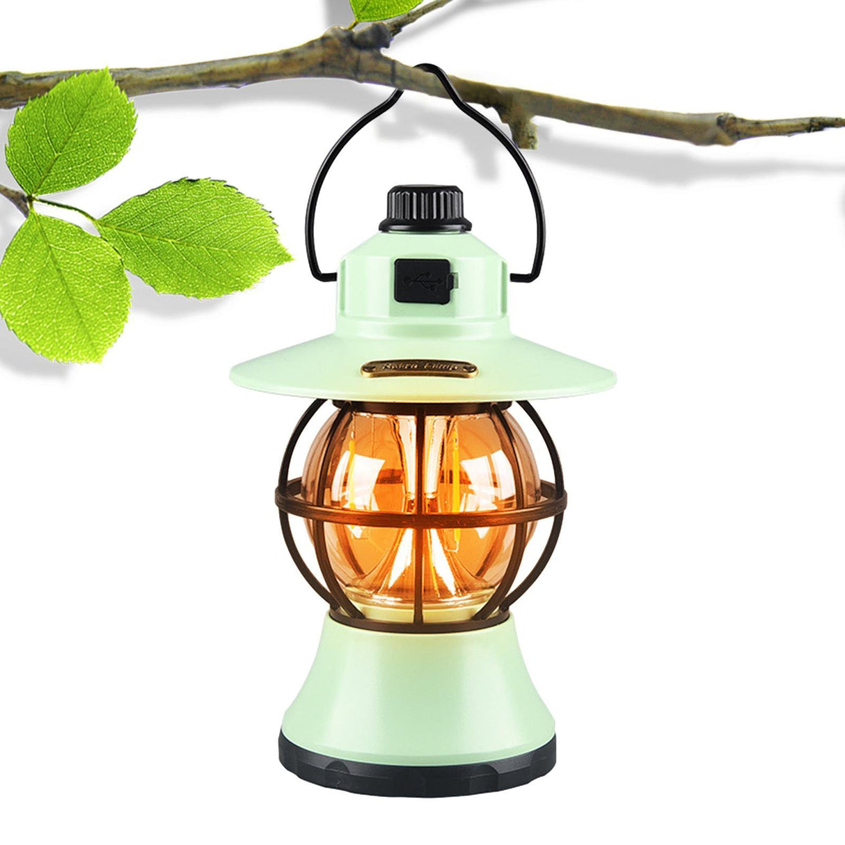 Felinar vintage LED atârnat în cort, utilizare camping în aer liber, culoare mint