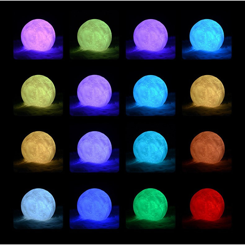Lampa de veghe luna 3D Moon Light,lumina multicolora cu LED, 7 culori, schimbare culoare prin atingere, alimentare baterii, fara acumulator, stand din plastic inclus, 20 cm, Vivimall - vivimall.ro