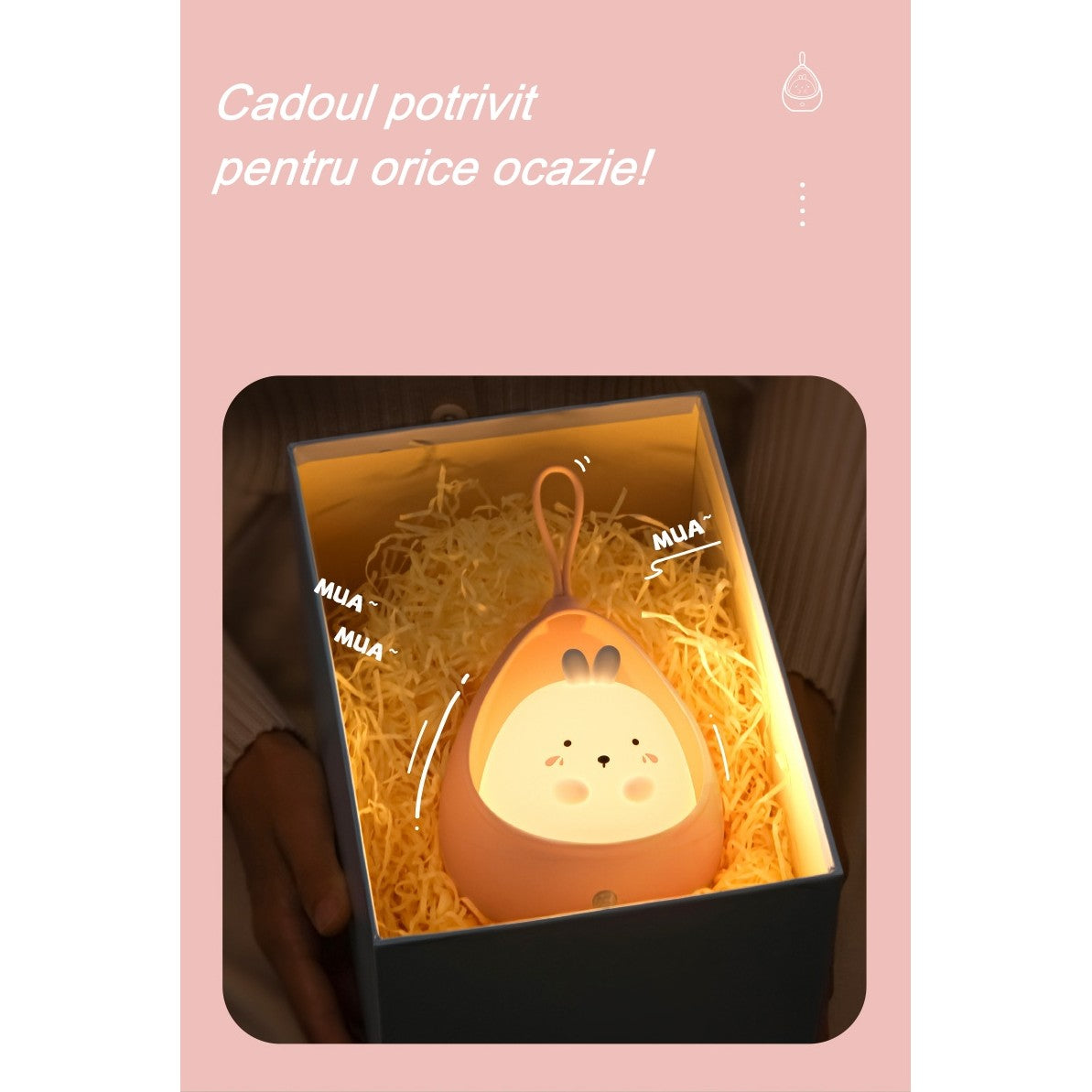 Hordozható éjszakai fény 2 üzemmóddal, nem mérgező szilikon, USB-n újratölthető, mozgásérzékelővel, cicás