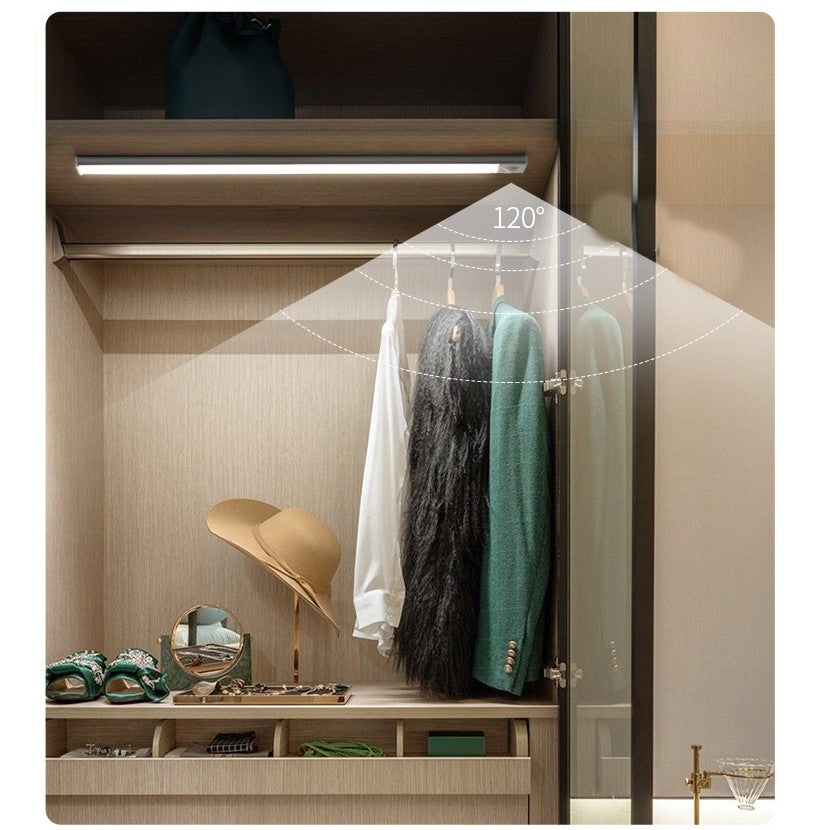 Lampa LED cu Senzor de Lumina si Miscare 30 cm, Vivimall, Intensitate Reglabila, Suport Magnetic, 79 LED-uri, 114.59lm , Acumulator 600mAh cu Reincarcare prin USB-C, pentru Bucatarie, Hol, Dressing, Garaj - vivimall.ro