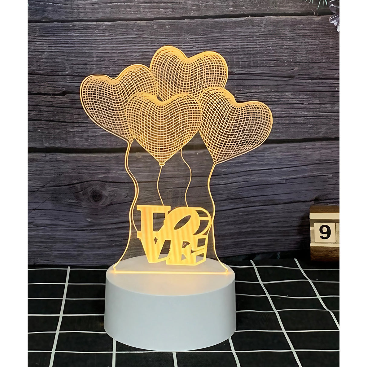 Lampa LED decorativa, Vivimall, 3D, Baloane Love, din material acril si lumina multicolora, alb - vivimall.ro