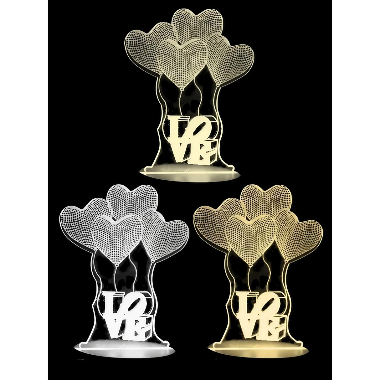 Lampa LED decorativa, Vivimall, 3D, Baloane Love, din material acril si lumina multicolora, alb - vivimall.ro