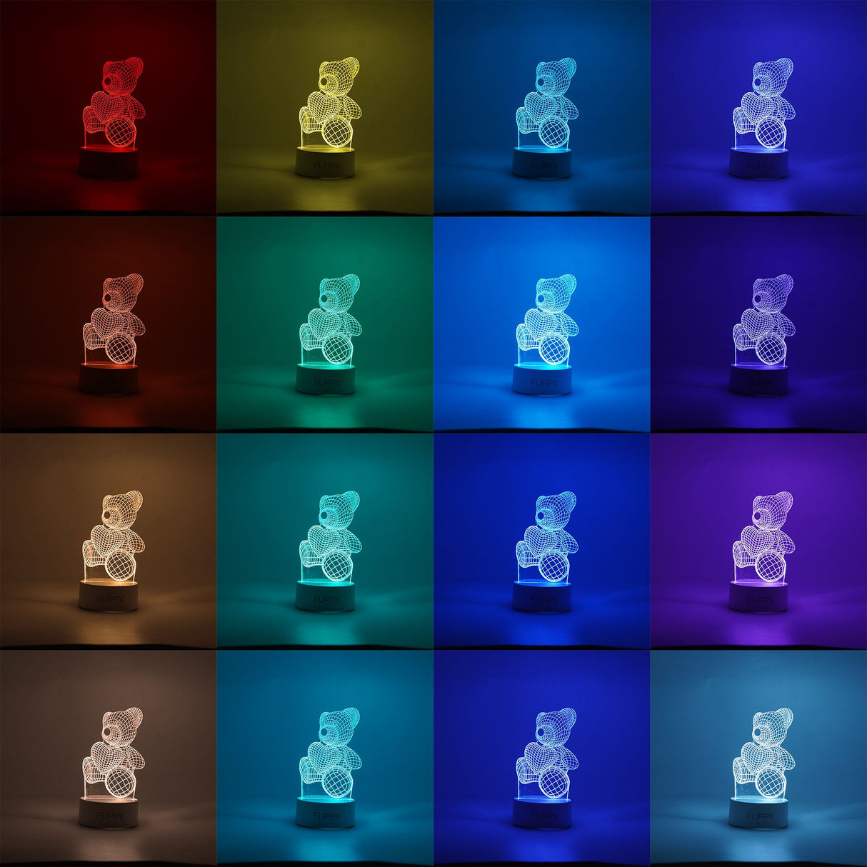 Lampa LED decorativa, Flippy, 3D, ursulet, din material acril si lumina multicolora, alb - vivimall.ro