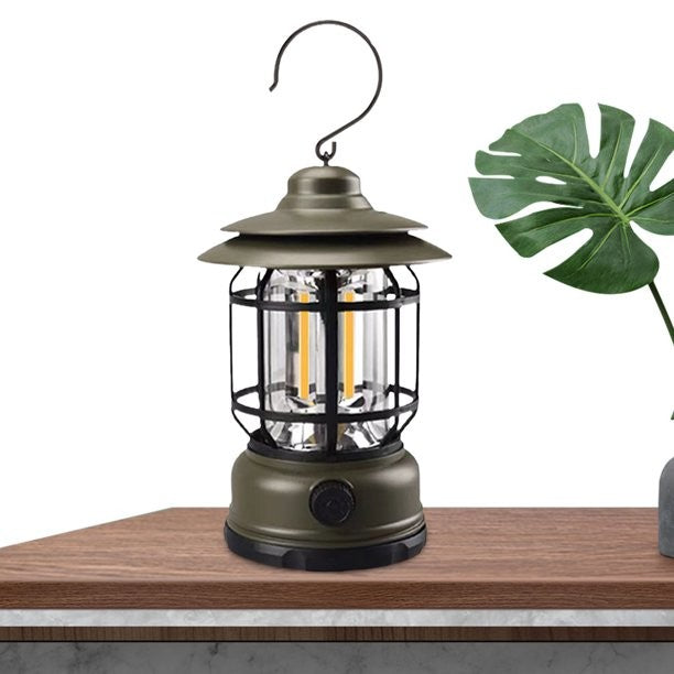 Lampa Portabila Camping, Felinar Vintage Cu Carlig, Abs, Iluminare 21 Cob Led, Intensitate Reglabila, 5W - vivimall.ro