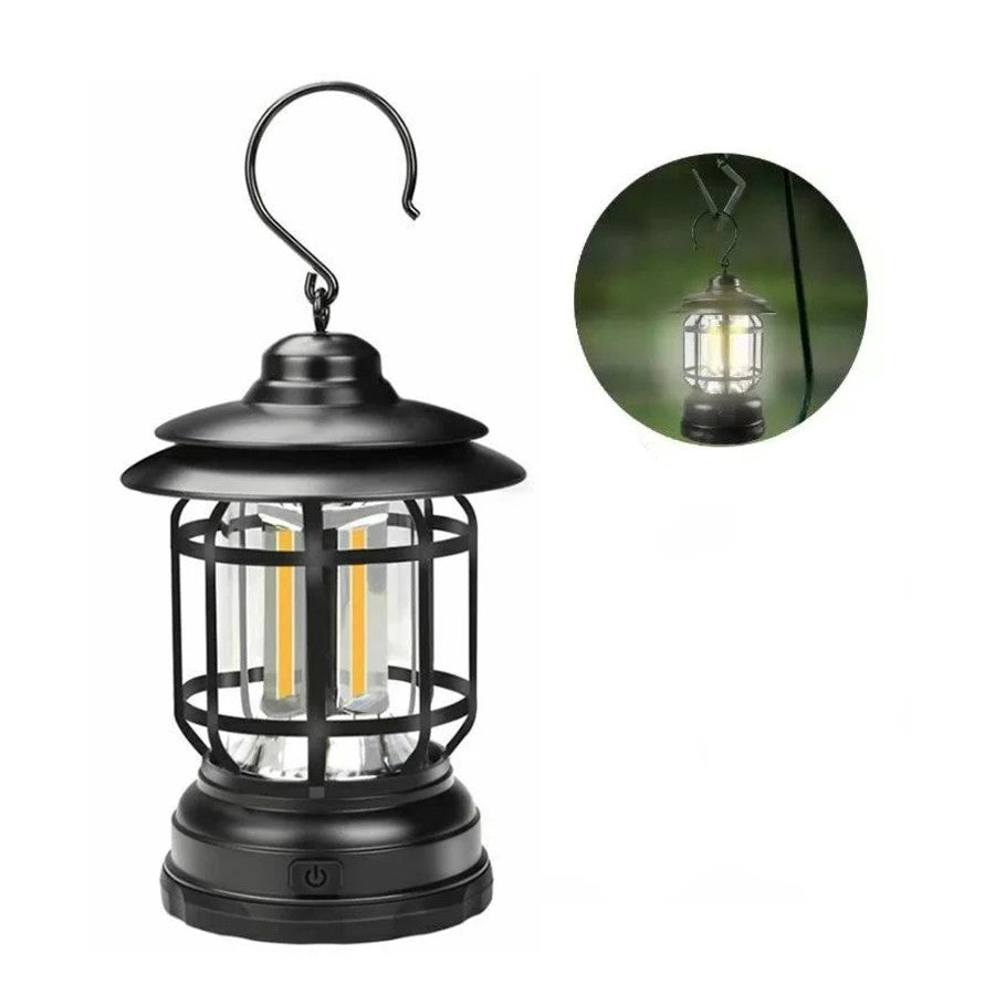 Lampa Portabila Camping, Felinar Vintage Cu Carlig, Abs, Iluminare 21 Cob Led, Intensitate Reglabila, 5W - vivimall.ro