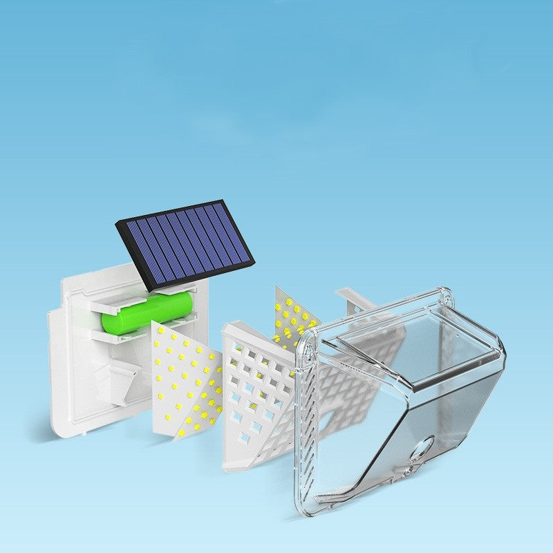 Lampa solara de perete Vivimall, 90 LED-uri SMD, senzor de miscare, IP65, 1200mAh, material ABS, lumina alb rece, alb - vivimall.ro