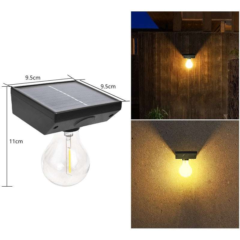 Lampa solara Vivimall, pentru exterior, tip bec, rezistenta la apa IP65, material ABS, baterie 3.7V, 1200 mah, 9.5 x 11 cm, autonomie 8 ore, senzor de miscare, alb cald - vivimall.ro