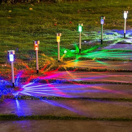 Lampa solara Led decorativa pentru gradina, Argintie, Vivimall, Lumina Multicolor - vivimall.ro