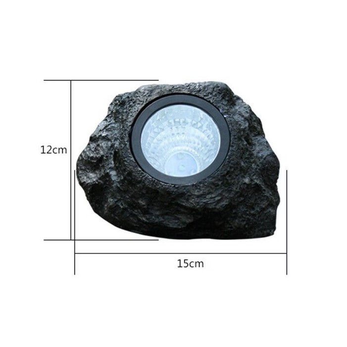 Lampa solara LED decorativa pentru gradina Vivimall, imitatie piatra, lumina puternica 4 LED-uri, 12 x 15 cm, material ABS, baterie Ni-MH, 600 mAh, panou solar 2V, lumina alb rece, gri - vivimall.ro