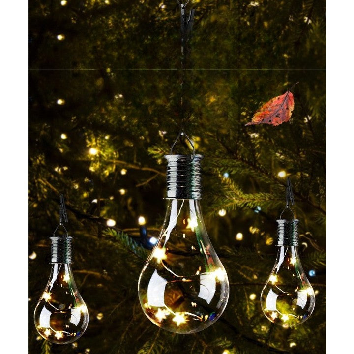 Lampa Solara LED Decorativa sub forma de Bulb, pentru exterior, suspendata, IP65, Ultron Transparent, lumina calda, Vivimall - vivimall.ro