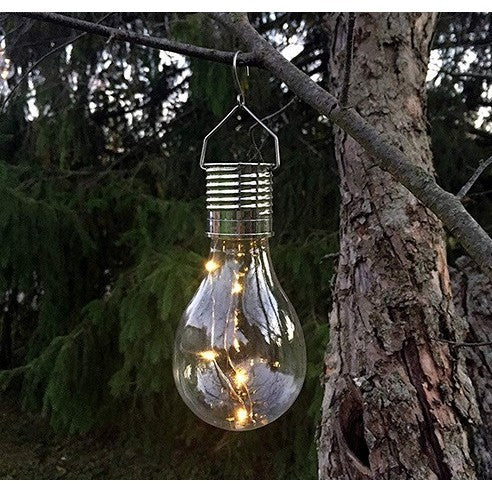 Lampa Solara LED Decorativa sub forma de Bulb, pentru exterior, suspendata, IP65, Ultron Transparent, lumina calda, Vivimall - vivimall.ro