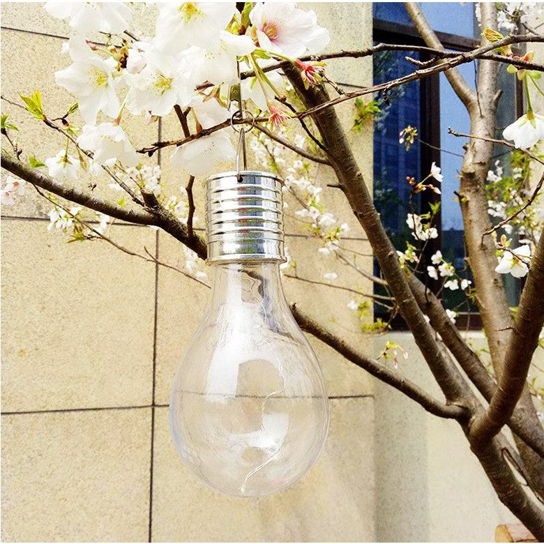 Lampa Solara LED Decorativa sub forma de Bulb, pentru exterior, suspendata, IP65, Ultron Transparent, lumina rece, Vivimall - vivimall.ro