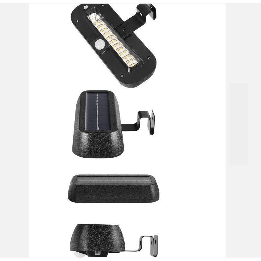 Lampa solara LED dreptunghiulara pentru perete Vivimall, 18 x 7 cm, senzor miscare, 6V, ABS, 2200mAh, rezistent la apa, culoare alb rece, suport negru - vivimall.ro