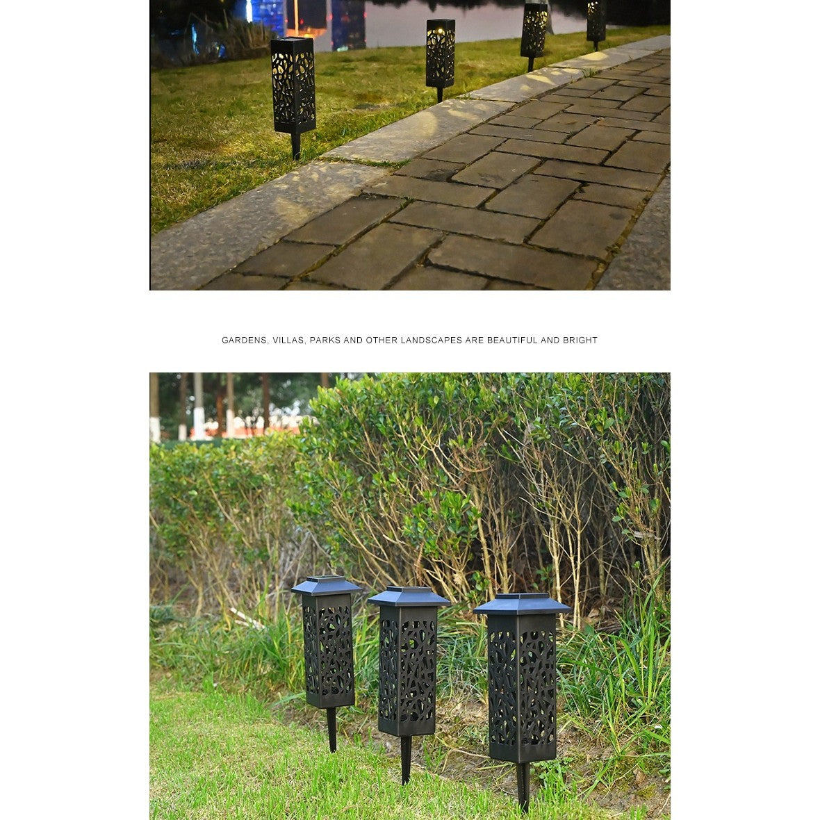 Lampa solara LED Vivimall, tip felinar cu acoperis, pentru gradina, inaltime 30.2 cm, putere 0.2W, 1.2V, 600mAh, alb rece - vivimall.ro