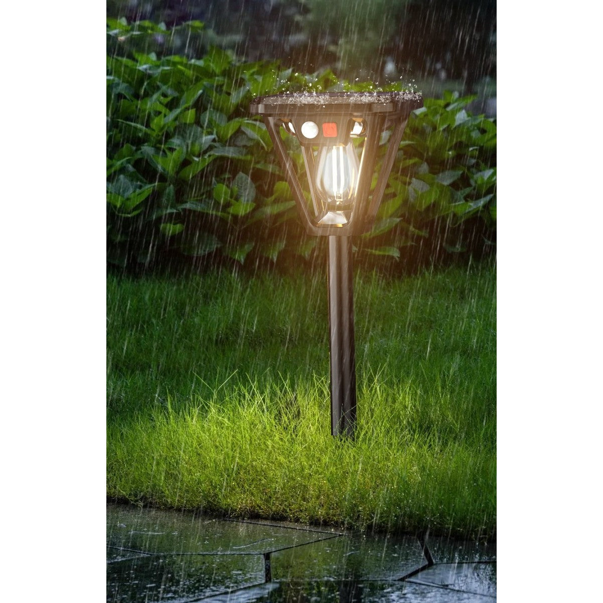 Lampa Solara LED, Vivimall, Tip Felinar, pentru Perete/Sol, 10.8 x 12.3 x 46 cm, 3 Moduri, Lumina Calda, din ABS si PP, Negru - vivimall.ro