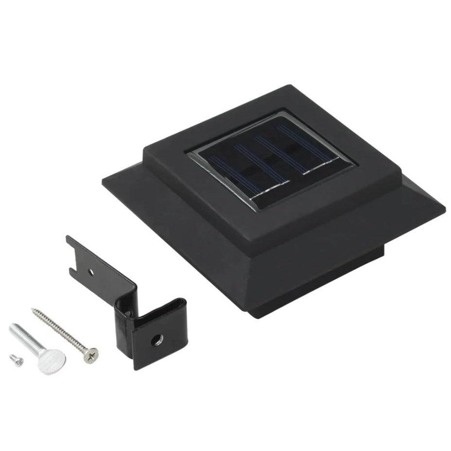 Lampa solara LED pentru gradina/scari/balustrade Vivimall, 3.7V, ABS, 1200mAh, 12 x 6 cm, 12 LED-uri SMD, lumina alb cald, carcasa neagra - vivimall.ro