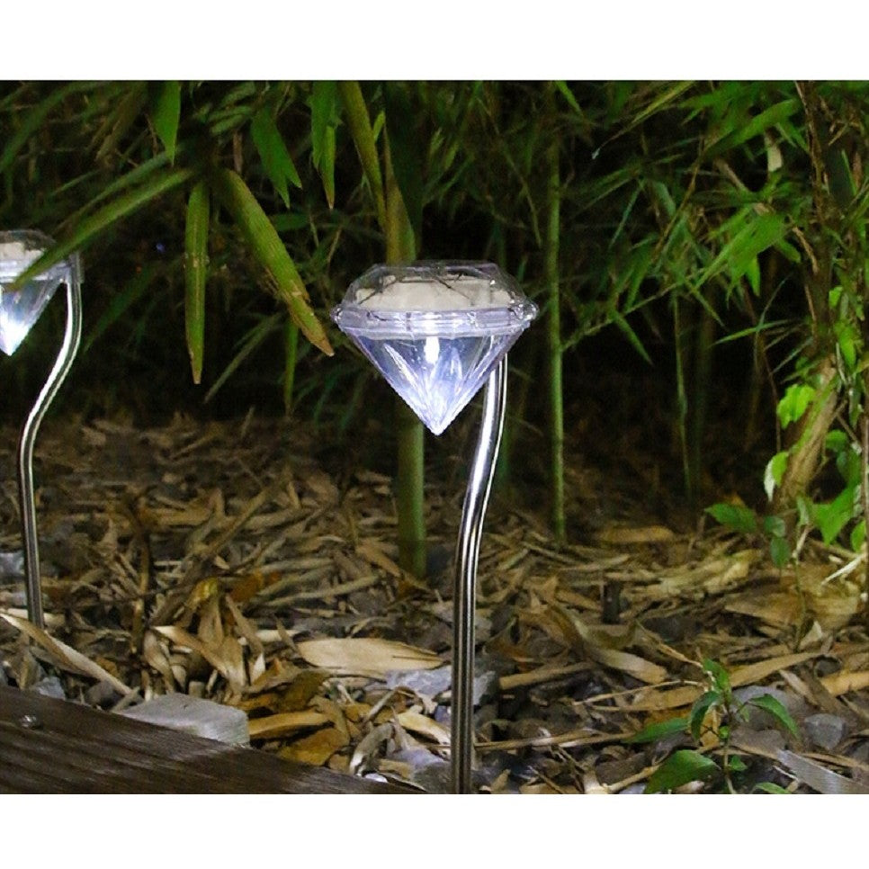 Lampa solara LED tip Diamant pentru gradina Vivimall, inaltime 30 cm, 2V, ABS, 600mAh, alb rece - vivimall.ro