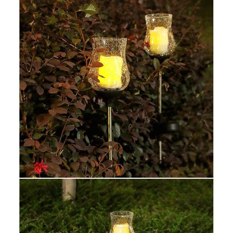 Lampa solara LED tip Lalea pentru gradina Vivimall, inaltime 55 cm, material sticla si ABS, 2V, ABS, 600mAh, alb cald - vivimall.ro