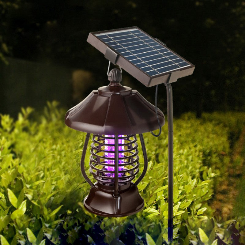 Lampa solara pentru gradina, anti-insecte, tantari, muste, UV, LED, material ABS, putere 5W, 1.2 V, autonomie 8 ore, 2 moduri de functionare, IP65, electric shock 380 volti, 30 x 19.5 cm, maro - vivimall.ro