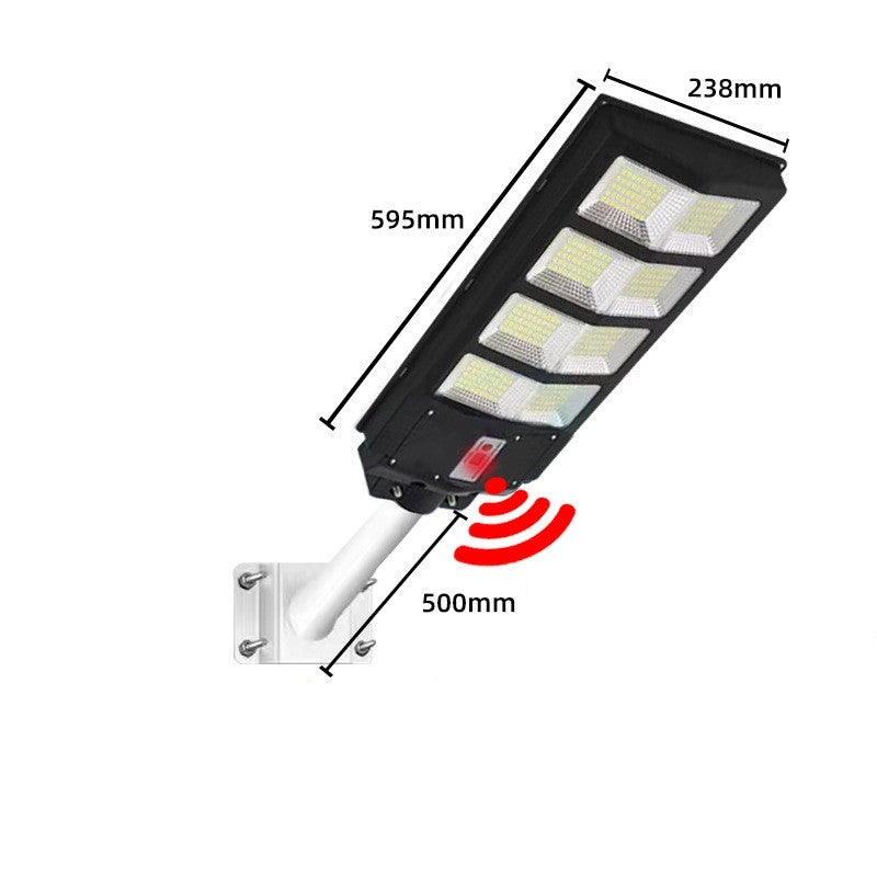Lampa solara stradala Vivimall, cu telecomanda, senzor de miscare si lumina, suport prindere, 180 LED-uri, IP65, ABS, 10AH, 200W, temperatura culoare 6500K, 59.5x23.8x6.8 cm, autonomie 10-12 ore, negru - vivimall.ro