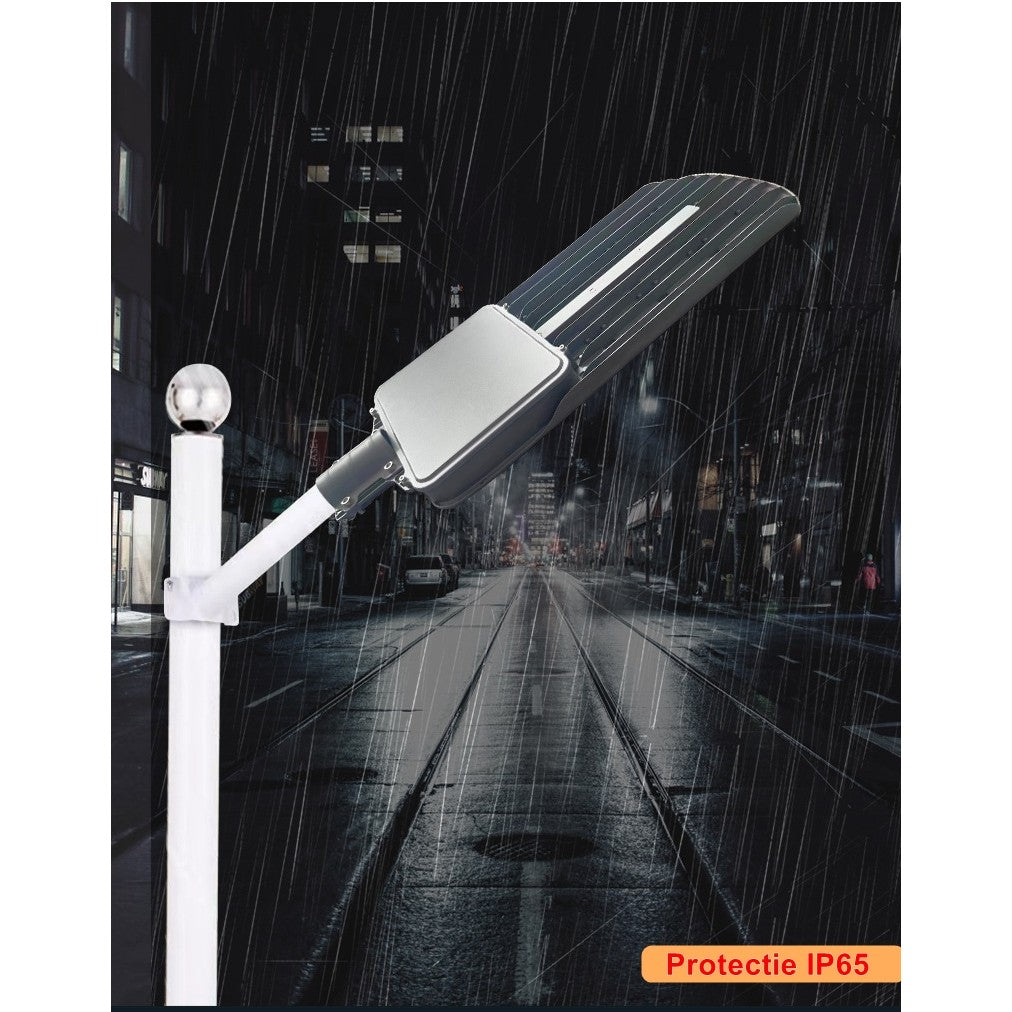 Lampa solara stradala Flippy, IP65, senzor de lumina, 306 LED-uri SMD, 3000 lm, panou 40W, putere 300W, autonomie 12-16 ore, telecomanda, montare prin fixare, pentru strada sau gradina, finisaj mat, material ABS, 70.3 x 36.5 x8.7 cm, lumina alb rece, gri - vivimall.ro