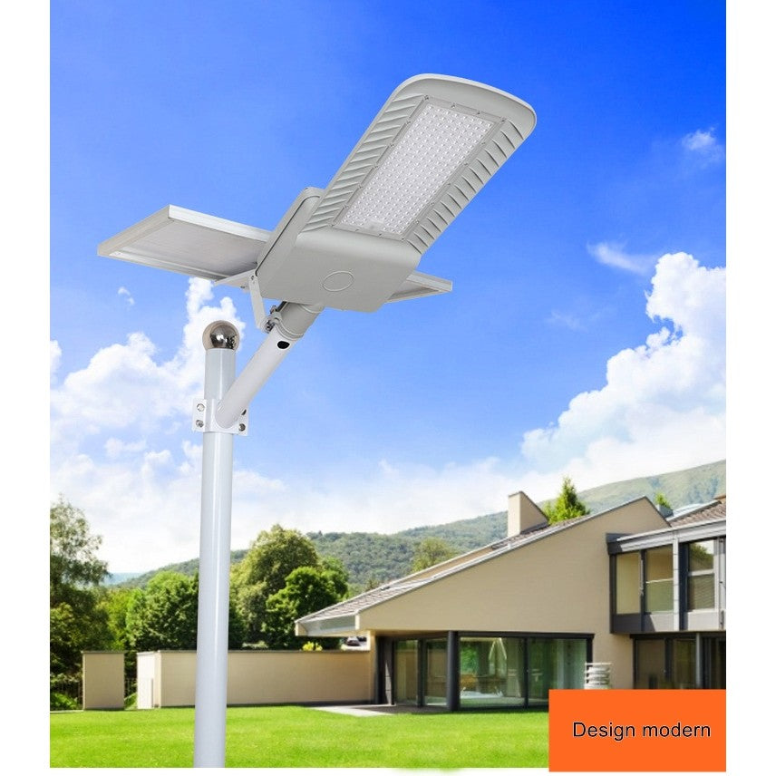 Lampa solara stradala Vivimall, IP65, senzor de lumina, 60 LED-uri SMD, 2250 lm, panou 25W, putere 200W, autonomie 12-16 ore, telecomanda, montare prin fixare, pentru strada sau gradina, finisaj mat, material ABS, 51.5 x 21 x 7.5, gri - vivimall.ro