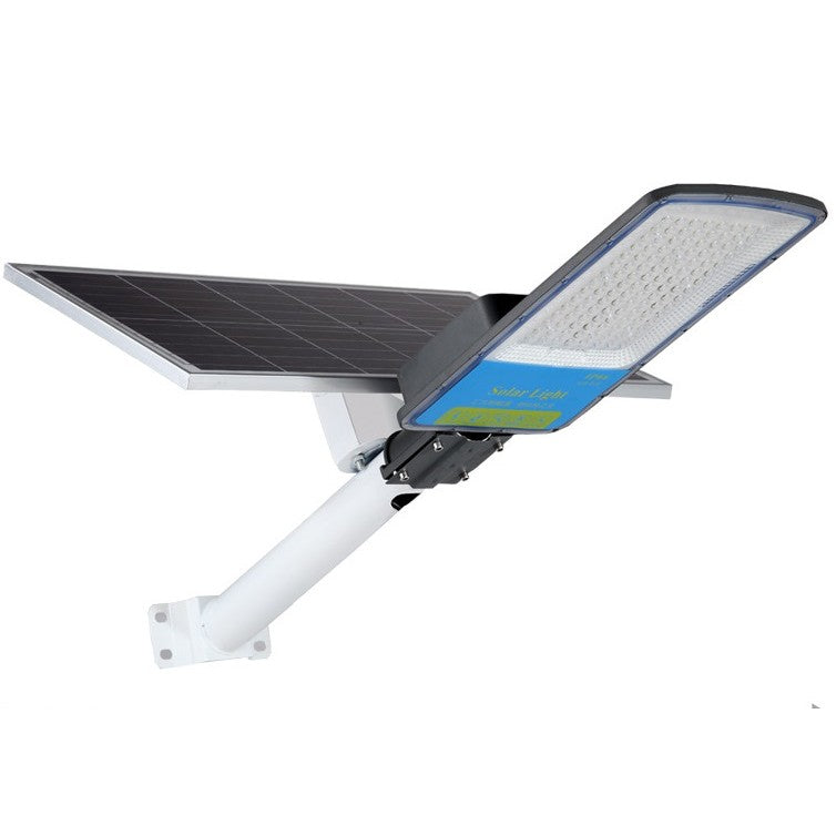 Lampa solara stradala Vivimall, IP66, senzor de lumina, 120 LED-uri SMD, 1800 lm, panou 20W, putere 100W, autonomie 12-16 ore, telecomanda, montare prin fixare, pentru strada sau gradina, finisaj mat, material ABS, 49 x 21 x 5.5 cm, gri - vivimall.ro